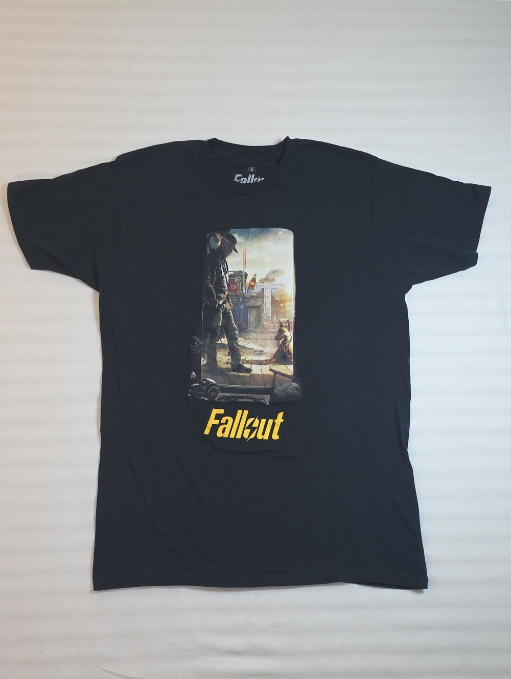 Ripple Junction Black Fallout Graphic Tee with Yellow Logo; Medium